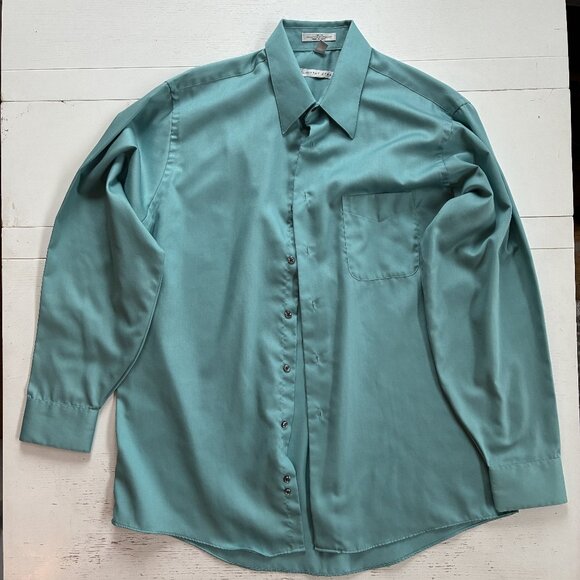Geoffrey Beene Turquoise Button-Down Shirt (Men’s L, 16.5 / 34-35) - Picture 1 of 3